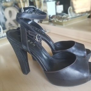 Black Leather open toe Strappy Heeled Sandals